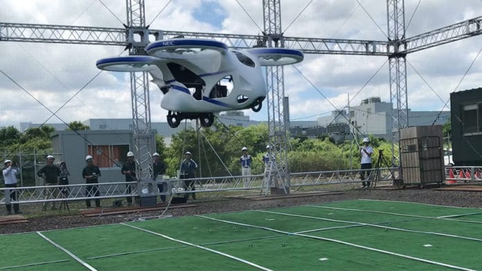 Japanese drone like Flying Car prototype takes a test flight