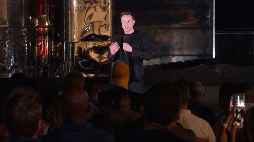 Elon Musk during the presentation of Starship.