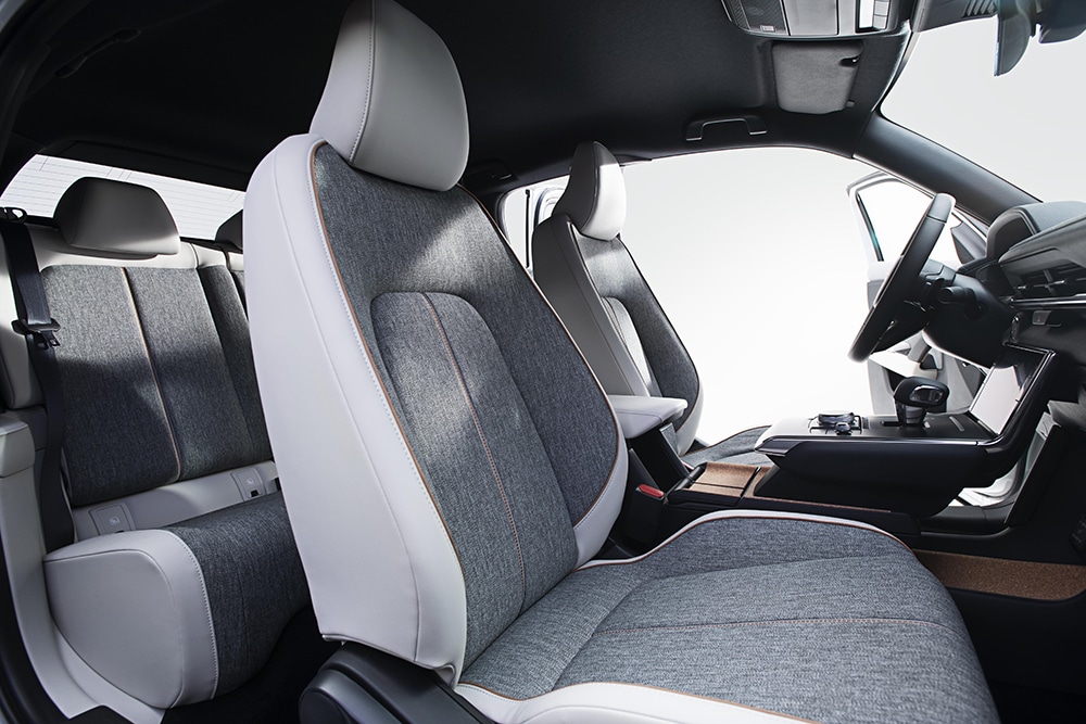 The seat covers are made of Black Denim material.