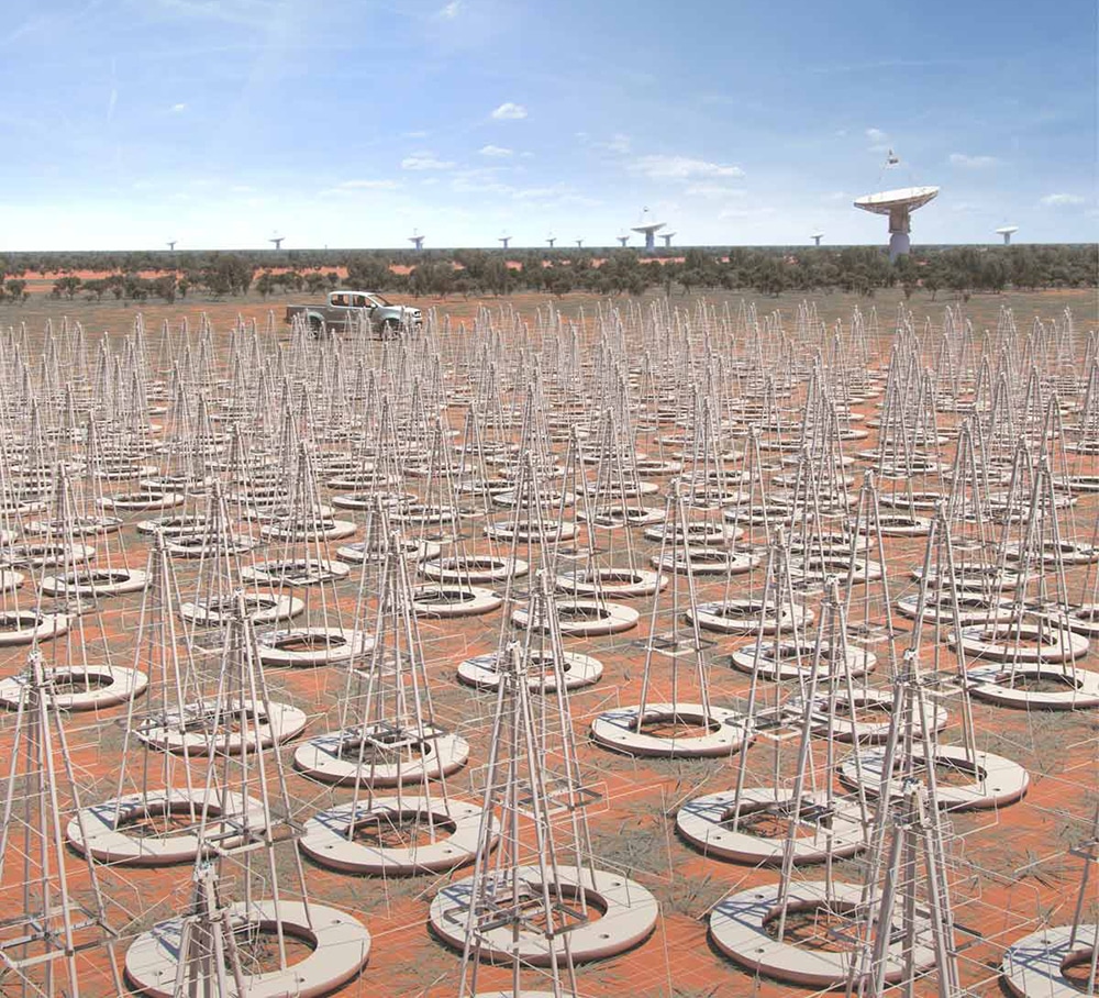 Computer generated image of what the SKA-low antennas will look like in Western Australia.