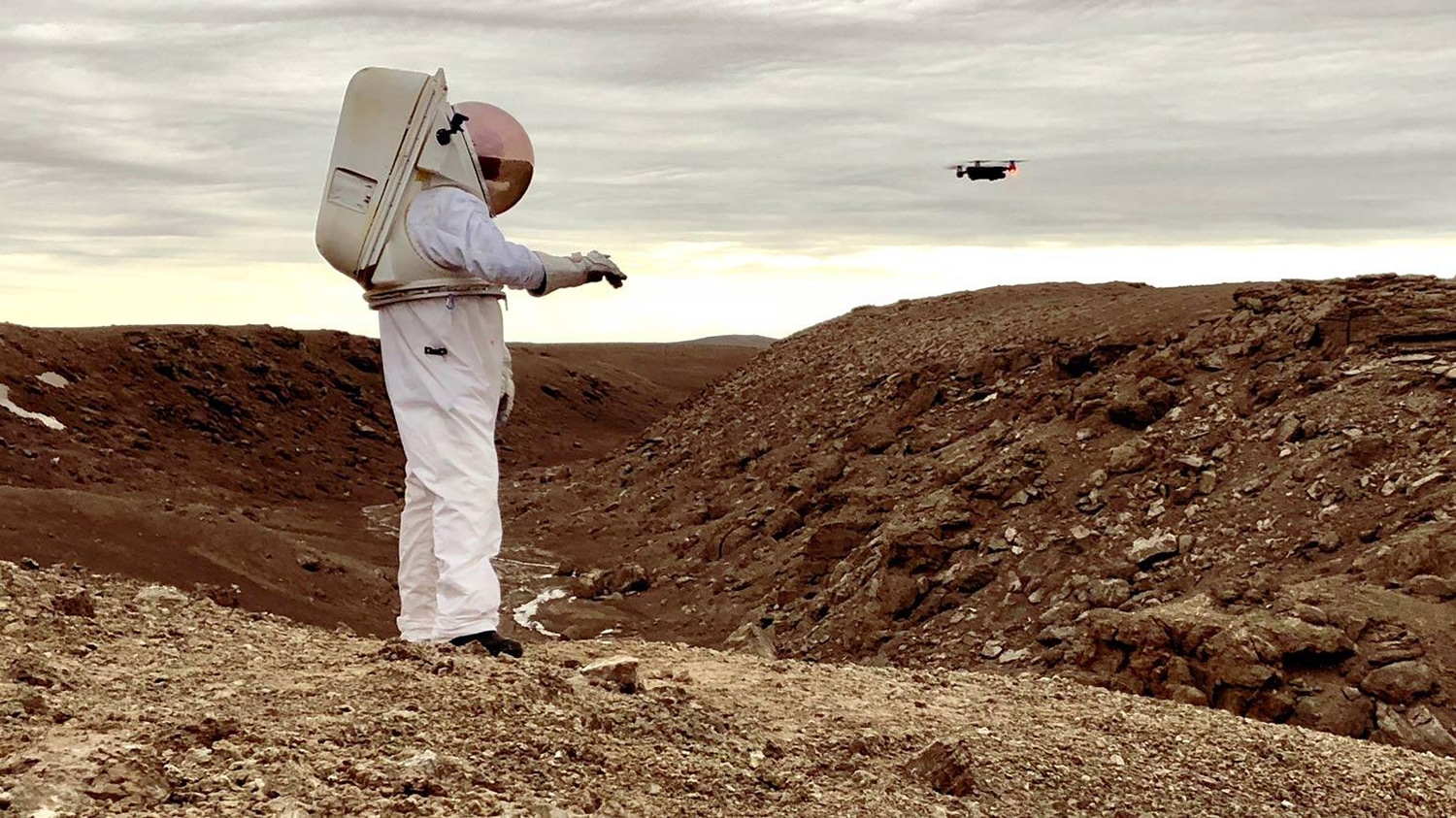 Demonstration at the NASA Haughton-Mars Project field research site on Devon Island, High Arctic, of how an “Astronaut Smart Glove” might allow future astronauts on the Moon, Mars or beyond to single-handedly teleoperate even complex robotic assets such as drones.