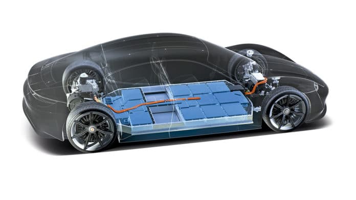 The Porsche Taycan electric car battery