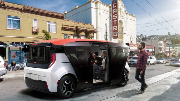 Cruise Origin, a self-driving shuttle van without steering wheel or pedals. Credit: Cruise