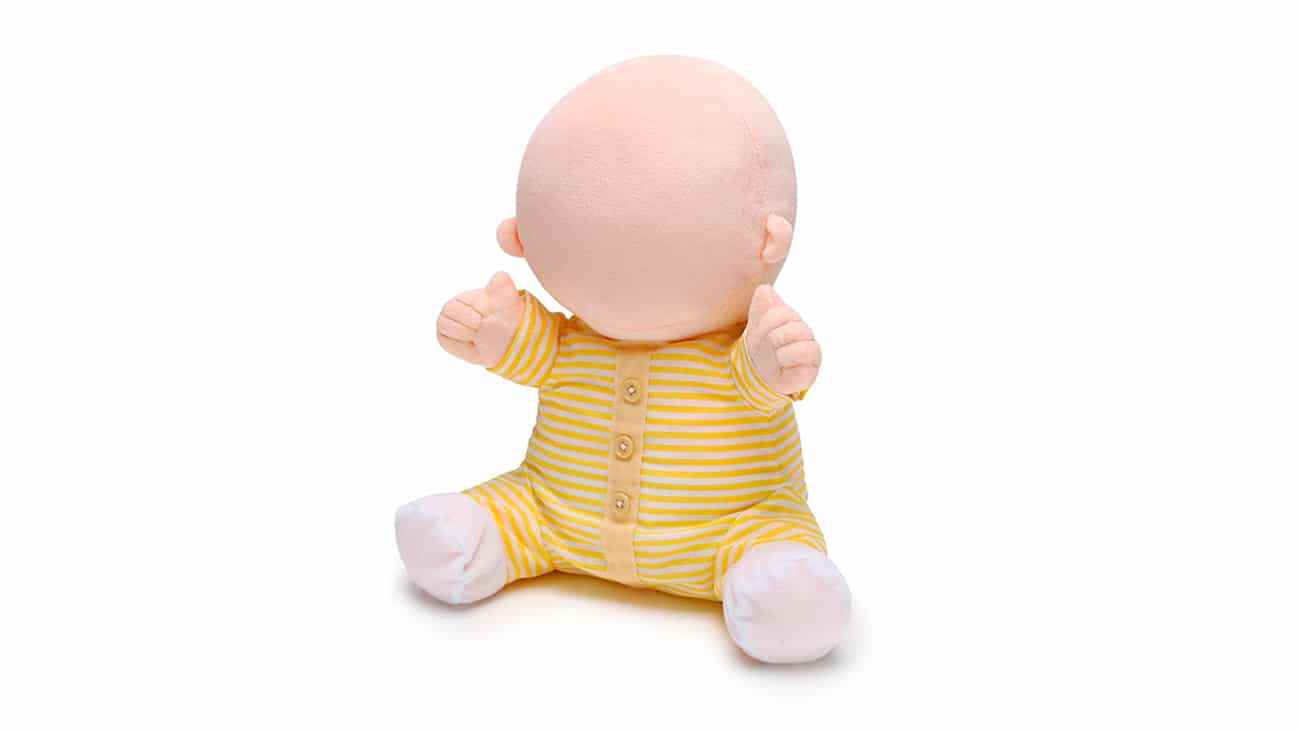 Hiro-Chan, the faceless robot baby for therapeutic purposes.