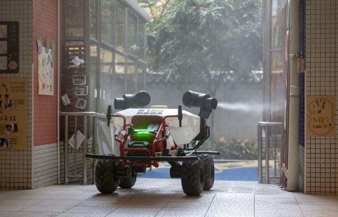 The XAG agricultural robot used to decontaminate public places in China.