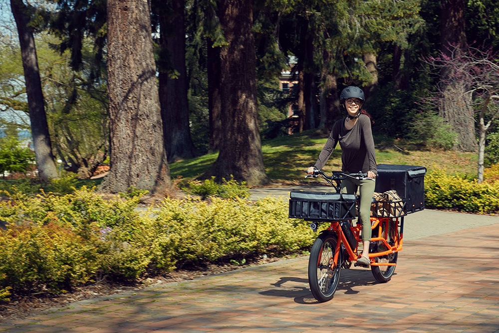 The zero-emission cargo-bike can help small businesses deliver goods and meals at home.