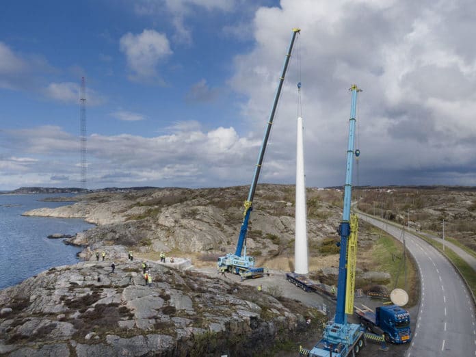 Modvion erected first 30-meter wooden wind power tower in Sweden.