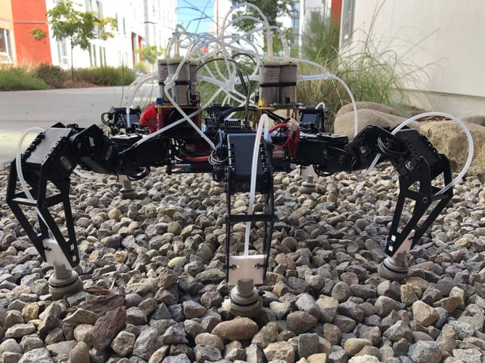 An off-the-shelf six-legged robot equipped with the feet can walk up to 40% faster.