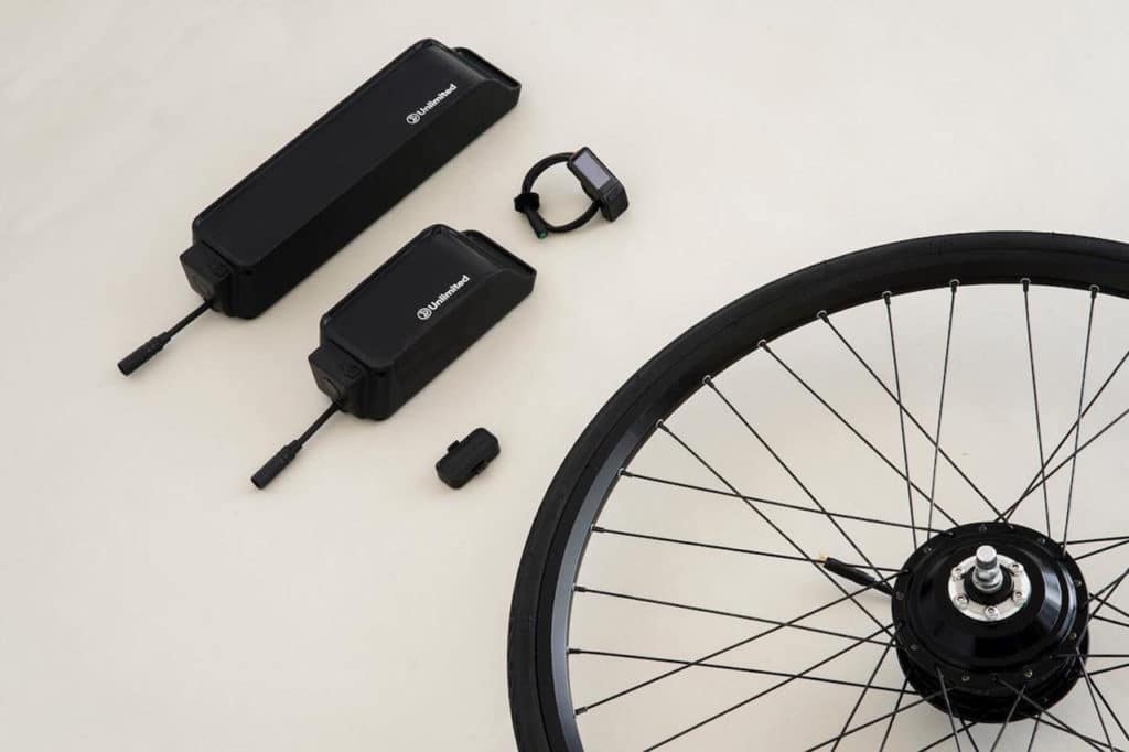 The kit consists of an electric battery, a motor and a sensor that attaches to the bike.