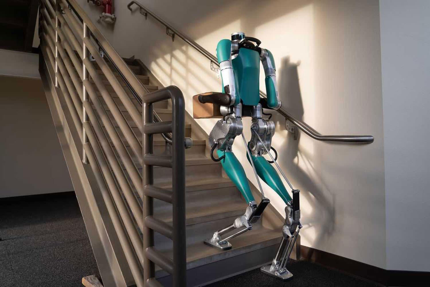 Headless Digit robot can carry boxes up the stairs.
