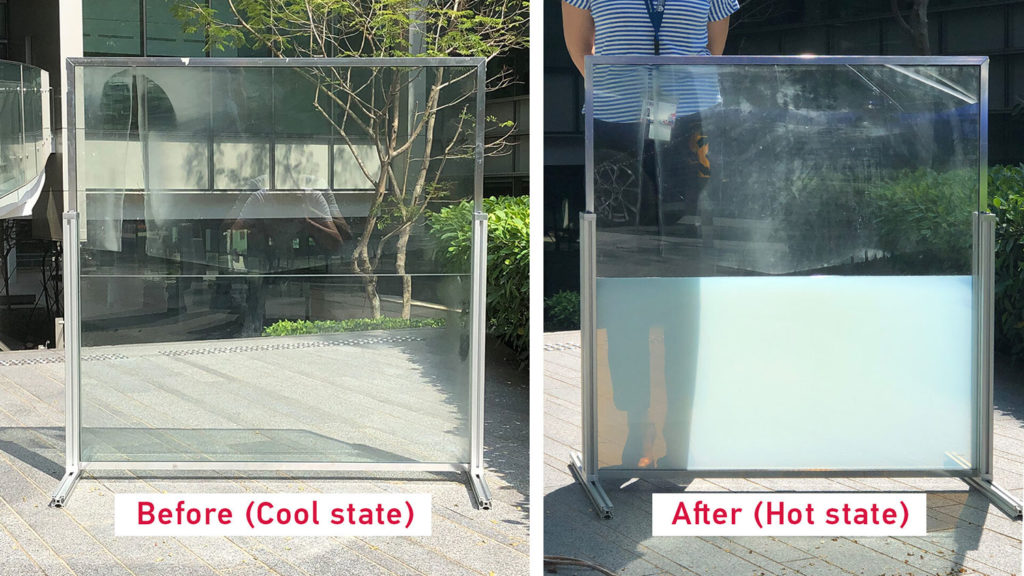 A composite photo showing the window in the before (cool) and after (hot) state.