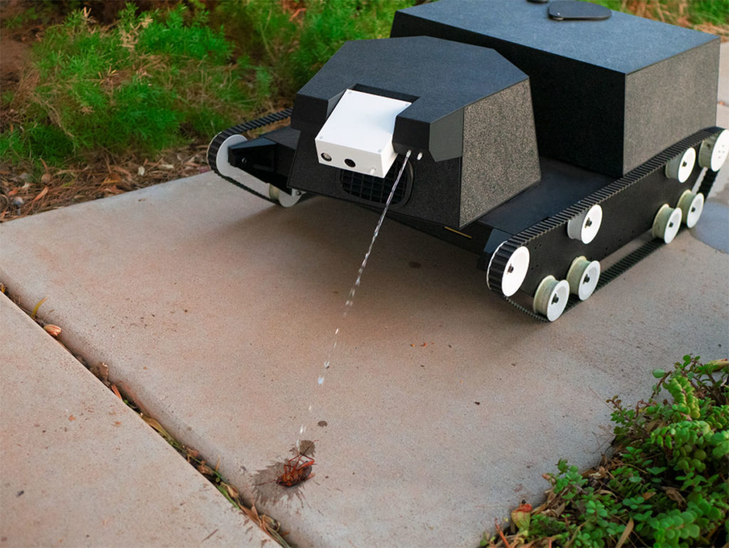 Yardroid controls smaller insect and arachnoid pests via targeted spraying of pest killer.