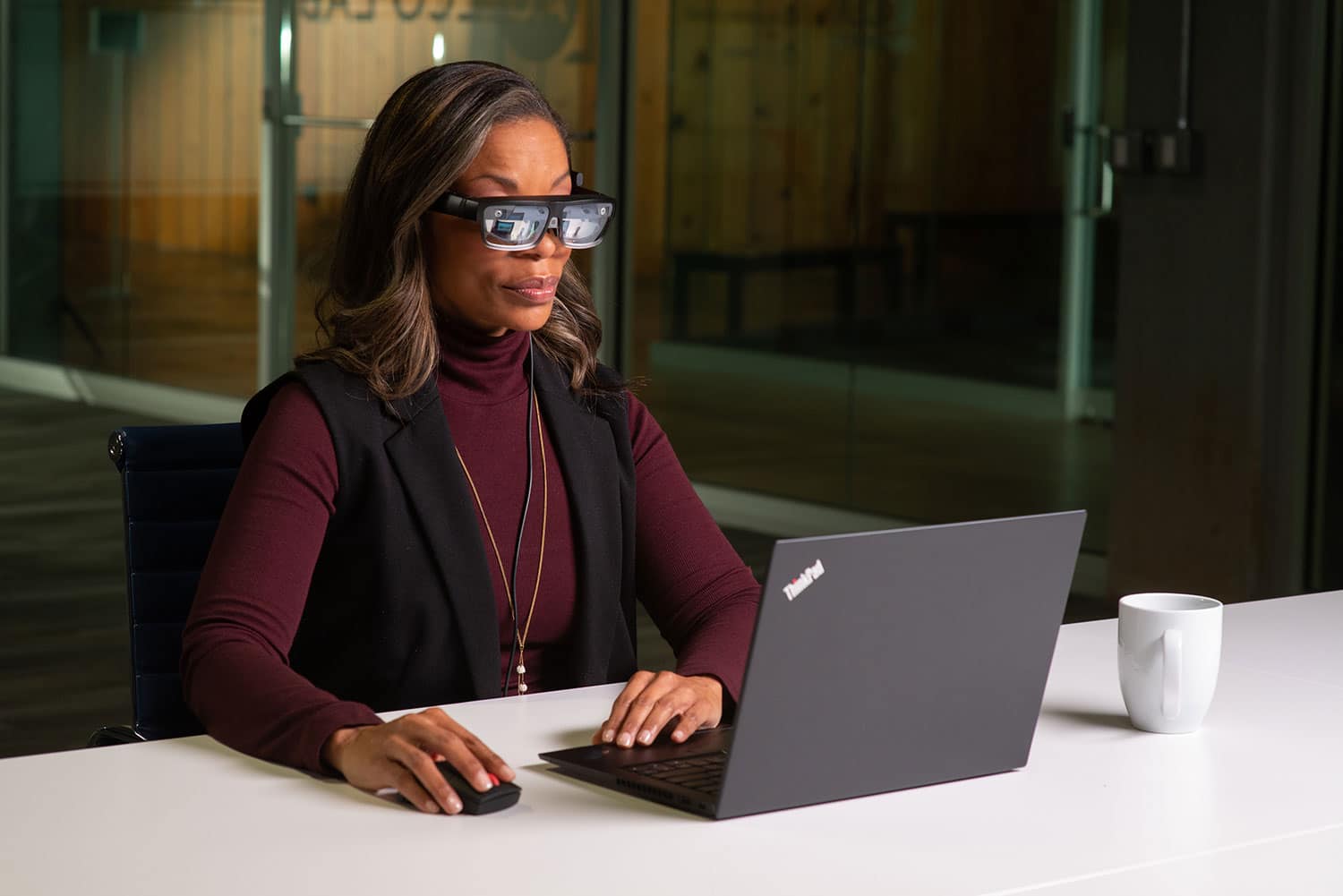 Lenovo ThinkReality A3 smartglasses enhance productivity for the office professional.