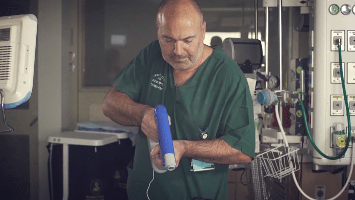 Israeli firm creates a medical gun that shoots skin substitute to cover burns and wounds.