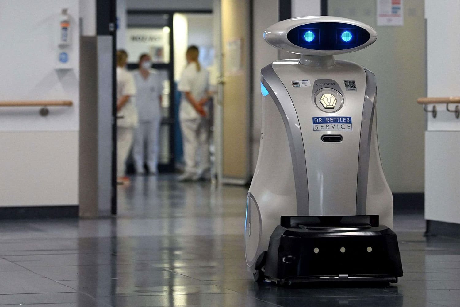 Franzi, a talkative robot that cleans, and cheers up patients at a German hospital.