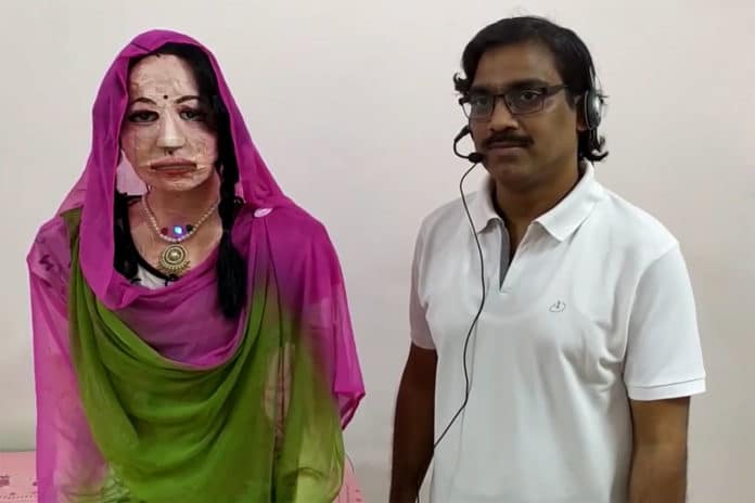 This social humanoid robot can speak in nine Indian languages.