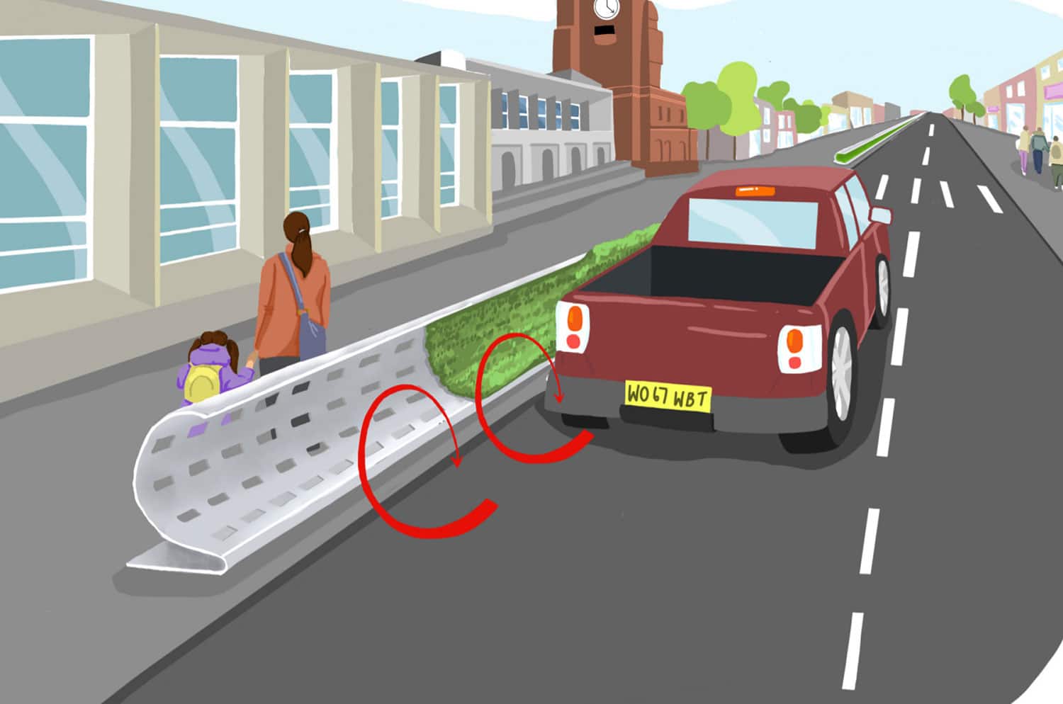 Curved roadside barrier design mitigates air pollution