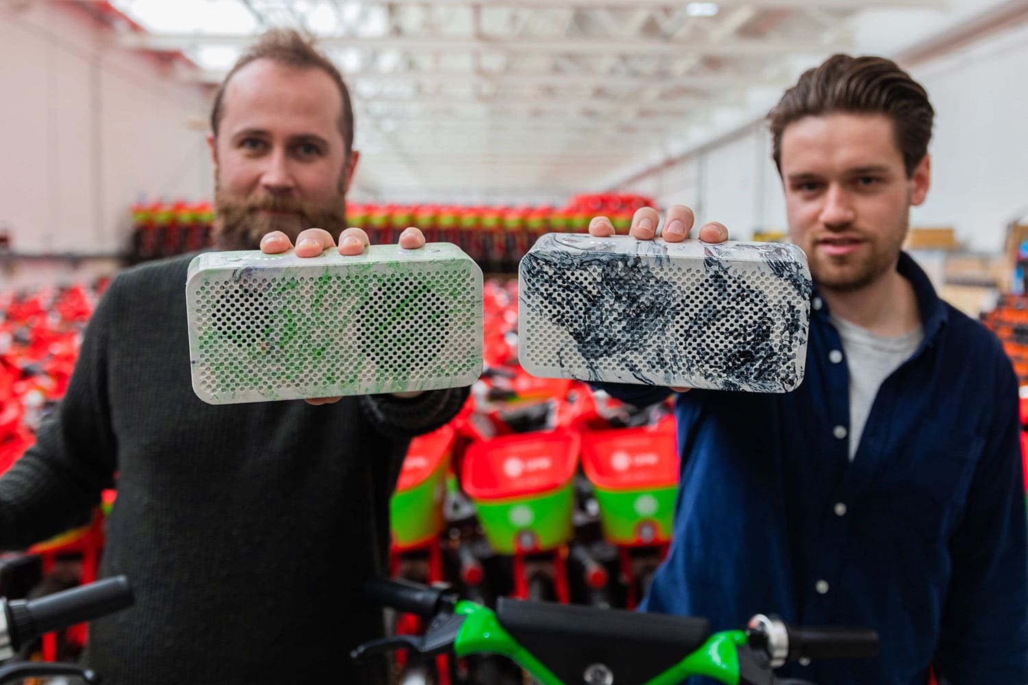 Gomi upcycles old Lime e-bike batteries into portable Bluetooth speakers.