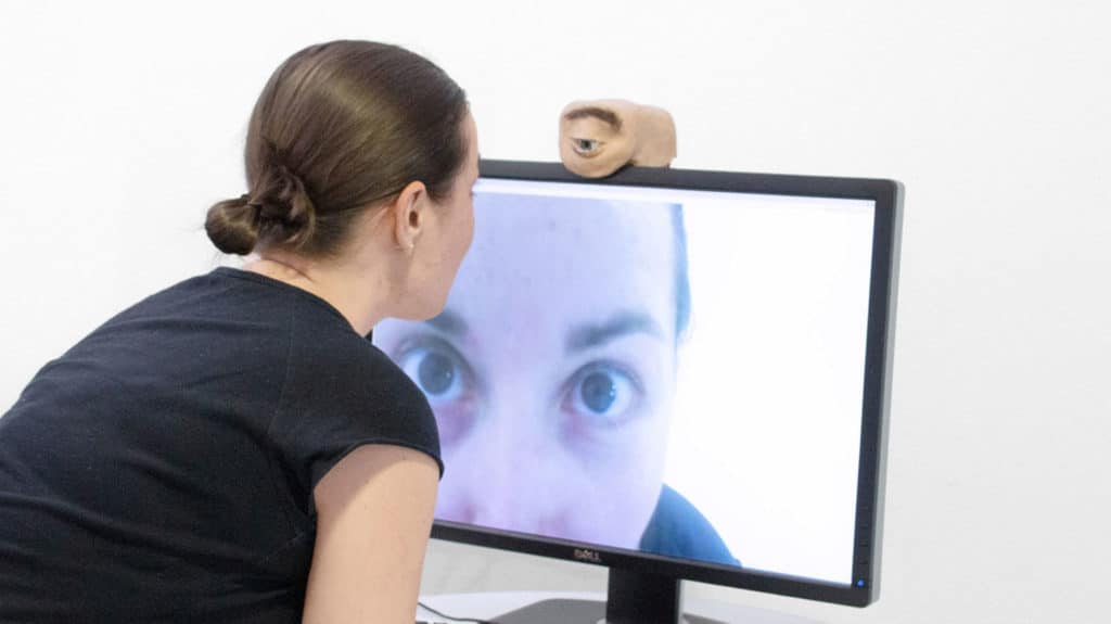 Creepy human-eye-like webcam can see, blink, look around and observe us.