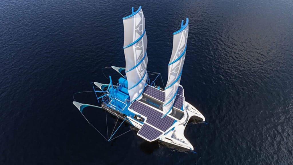 Meet Manta, a sea-cleaning sailboat that feeds on plastic waste.