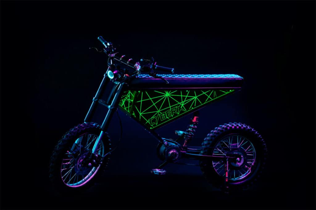 Xion CyberX, a 50 mph, 100-mile range custom e-bike with off-road skills.