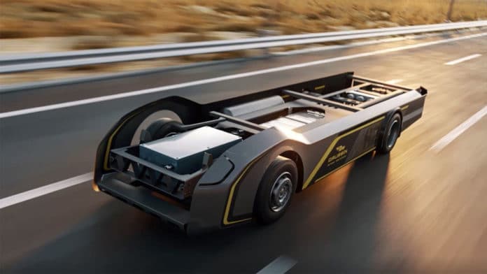 Gaussin presents next-gen hydrogen or all-electric skateboard truck platform.