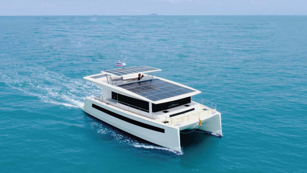 Silent Yachts' Silent 60 solar electric catamaran packs a giant kite wing.