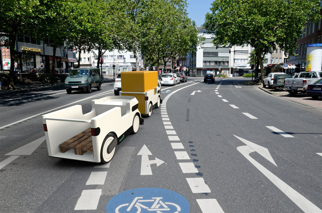 This electrically driven four-wheeled cargo trailer lets bikes haul much more cargo.