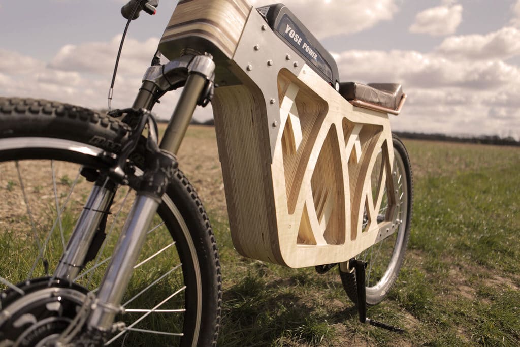 The wooden e-bike is made almost entirely from plywood.