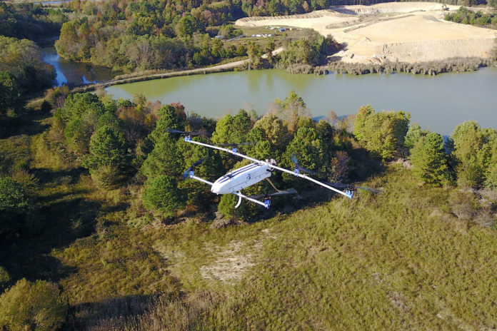 New HAMR gas-electric VTOL hybrid drone in flight