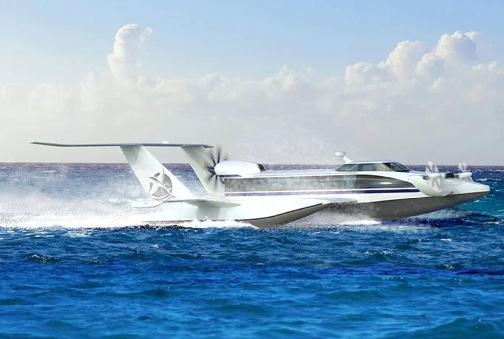 When it reaches a speed of 110 km/h, the device manages to glide over the water.