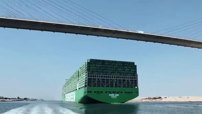 World's largest container ship 'EVER ACE' successfully transits Suez Canal.
