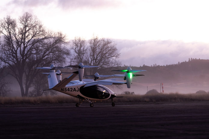 Joby’s all-electric vertical takeoff and landing (eVTOL) aircraft is pictured at the company's Electric Flight Base, located near Big Sur, California.