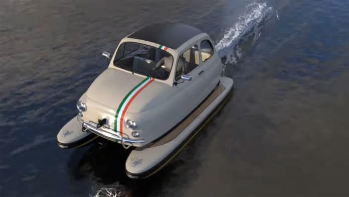 Floating Motor turns iconic classic cars into sleek-looking watercrafts.