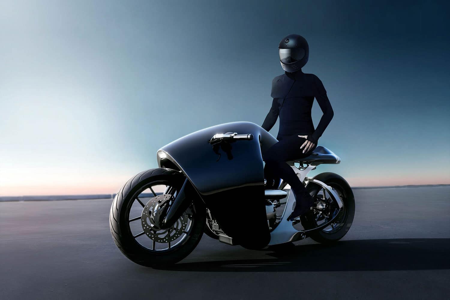 Bandit9 Supermarine motorcycle draws attention with its futuristic design.