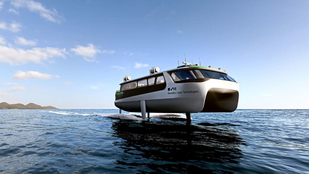 The electric ferry features the company's proprietary hydrofoil technology and podded propulsion system.
