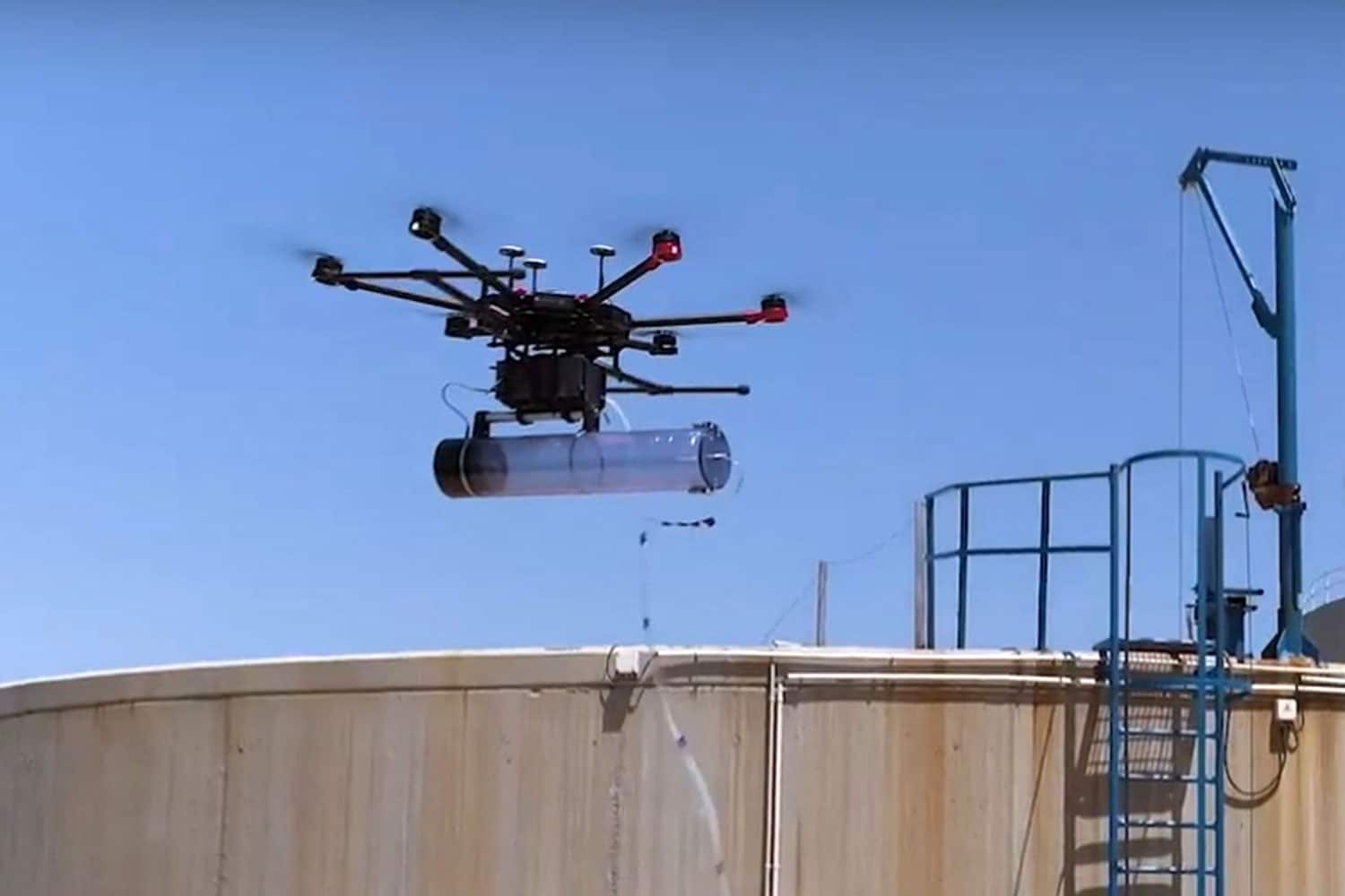 Drone mounted portable e-nose sniffs out wastewater plant stink.