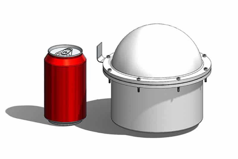 An external view of the NITE heat generation subsystem (on the right) next to a soda can for scale.