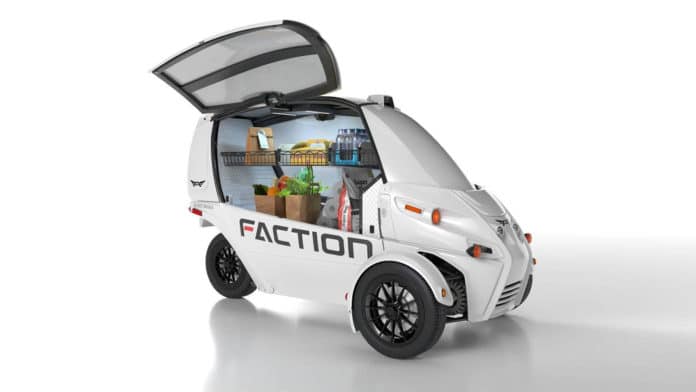 Arcimoto reveals Faction D1, 75 mph driverless delivery vehicle.