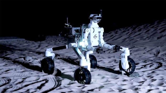 GITAI tests its lunar robotic rover R1 in a simulated lunar environment.