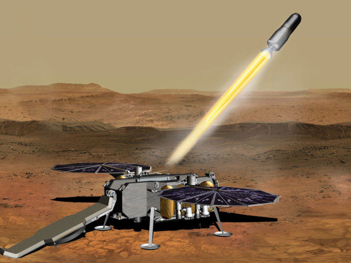 An artistic rendering of what the MAV could look like launching from Mars.