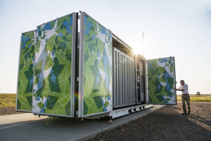 Stationary batteries, like the one pictured, allow buildings to reduce reliance on grid power by storing energy that can be used during times of peak demand.
