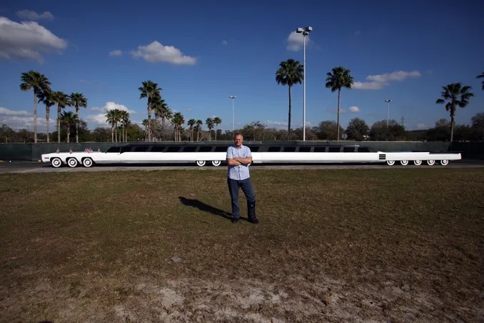 The super limo rolled in at a length of 100 ft, breaking its 1986 record title by a small fraction.