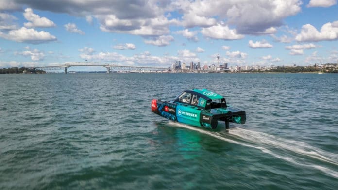 Hydrogen powered foiling catamaran Chase Zero takes the first flight.