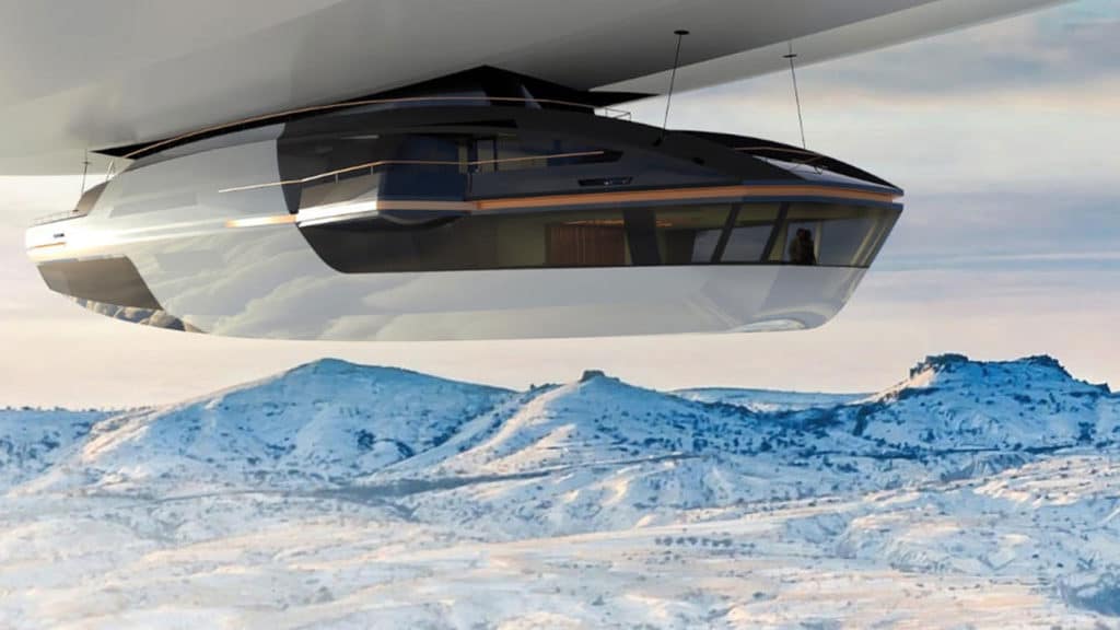 When in flight, the yacht serves as the airship's gondola