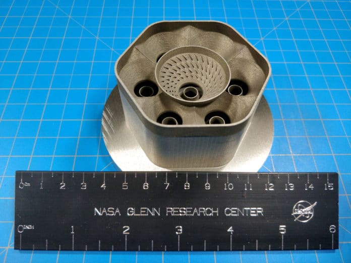 This turbine engine combustor (fuel-air mixer) was 3D-printed at NASA Glenn and is one example of a challenging component that can benefit from applying the new GRX-810 alloys.