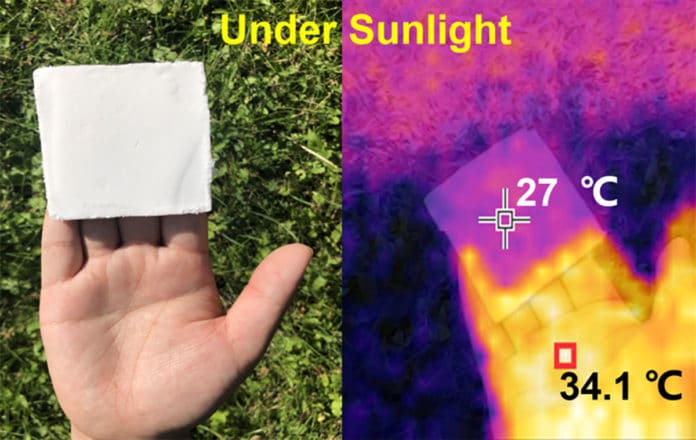 A lightweight foam made from cellulose nanocrystals keeps its cool in the sun.