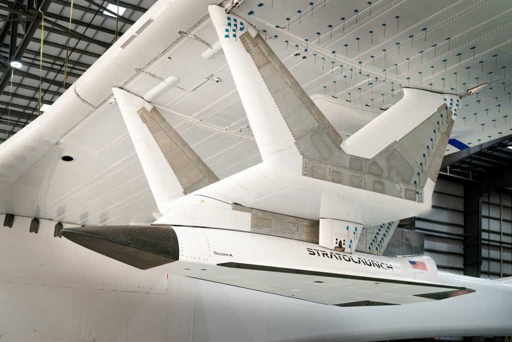 Stratolaunch's Talon-A separation test vehicle, TA-0, mated to Roc carrier aircraft for the first time.