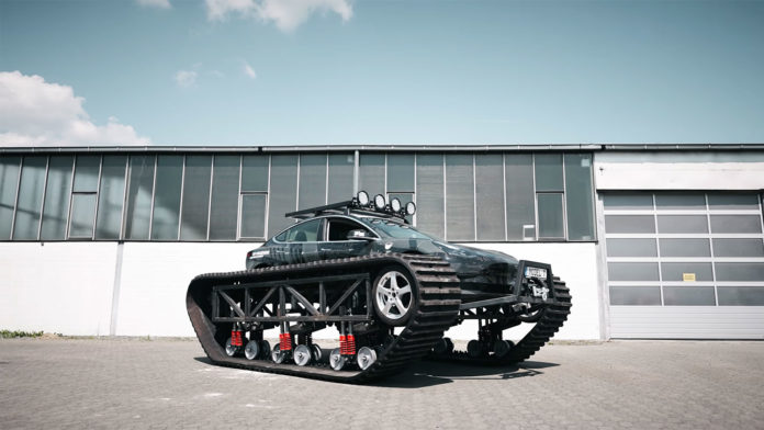 German engineers turn a Tesla Model 3 into a giant electric tank.