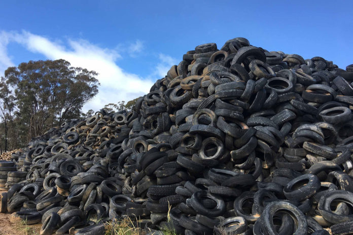 Stockpile of used tyres in Victoria, Australia.